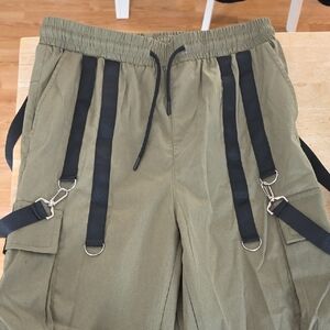 Olive Green Cargo Jogger Pant with Black Straps